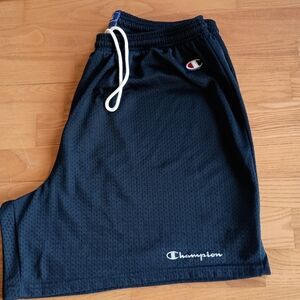 Champion Navy Athletic Basketball Shorts Lined Logo Hit Detail